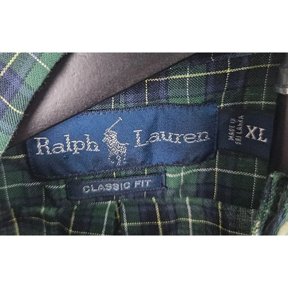 Polo Ralph Lauren Mens XL Classic Fit Plaid Oxford Shirt‎ Green Blue Cotton Prep